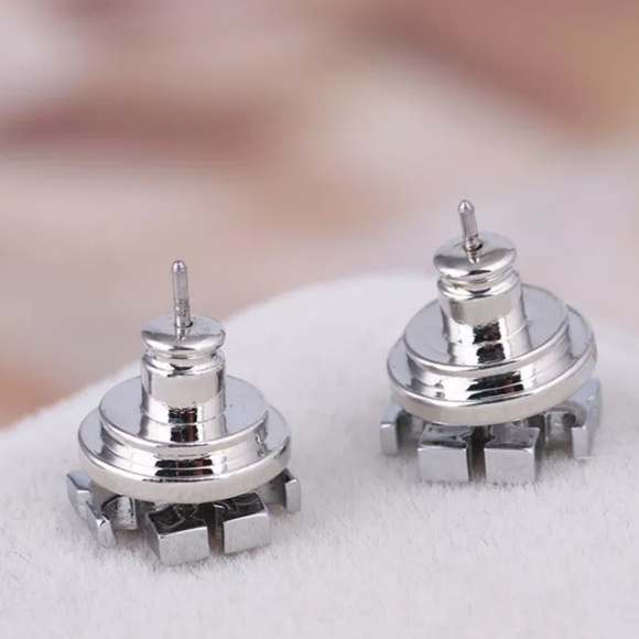 Tory Burch Silver Logo Classic Stud Earrings - Picture 3 of 4